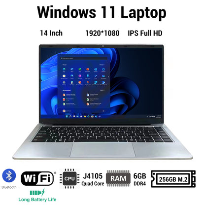 VenoScorp 14.1" Intel Celeron Quad Core 256GB M.2 6GB Ram DDR4 Windows 11 Pro WiFi Webcam Bluetooth